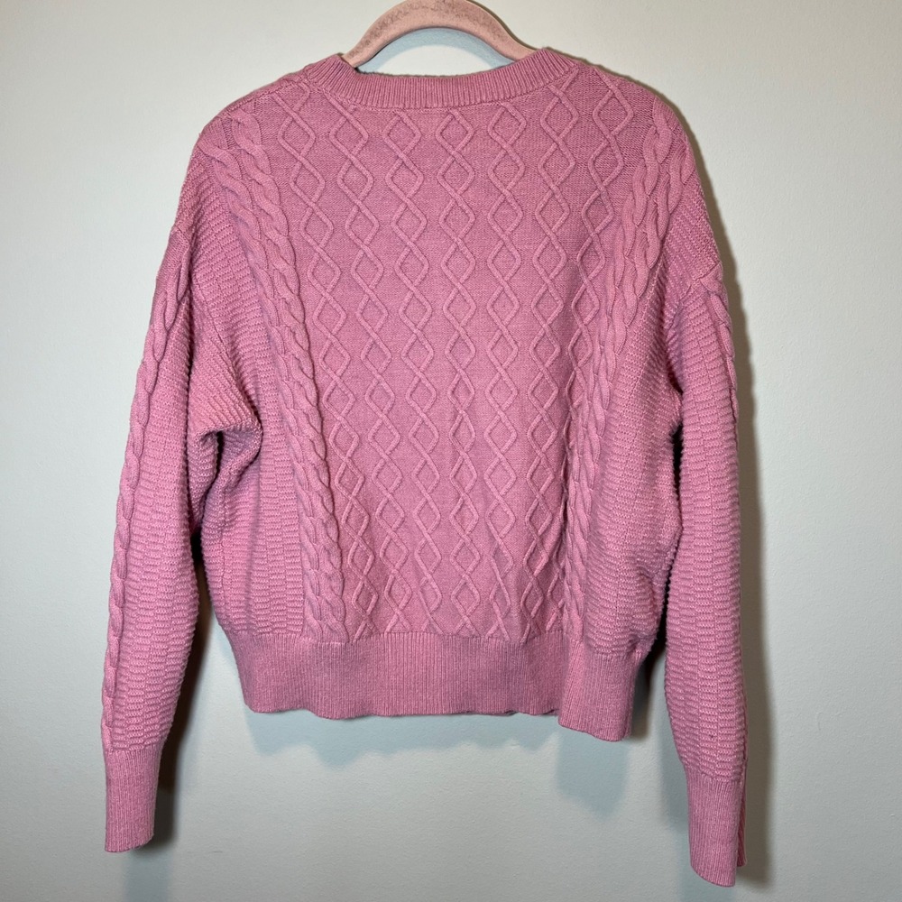 Ann Taylor Weekend Pink Cable Knit Henley Sweater Women's Large Button Up - Picture 8 of 11